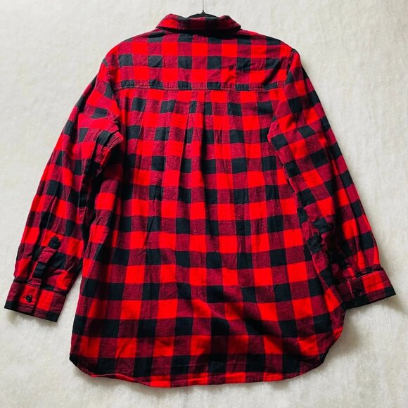 Beach Launch Lounge Womens Red Black Buffalo Check Pocket Flannel Shirt Size XL - Picture 2 of 7